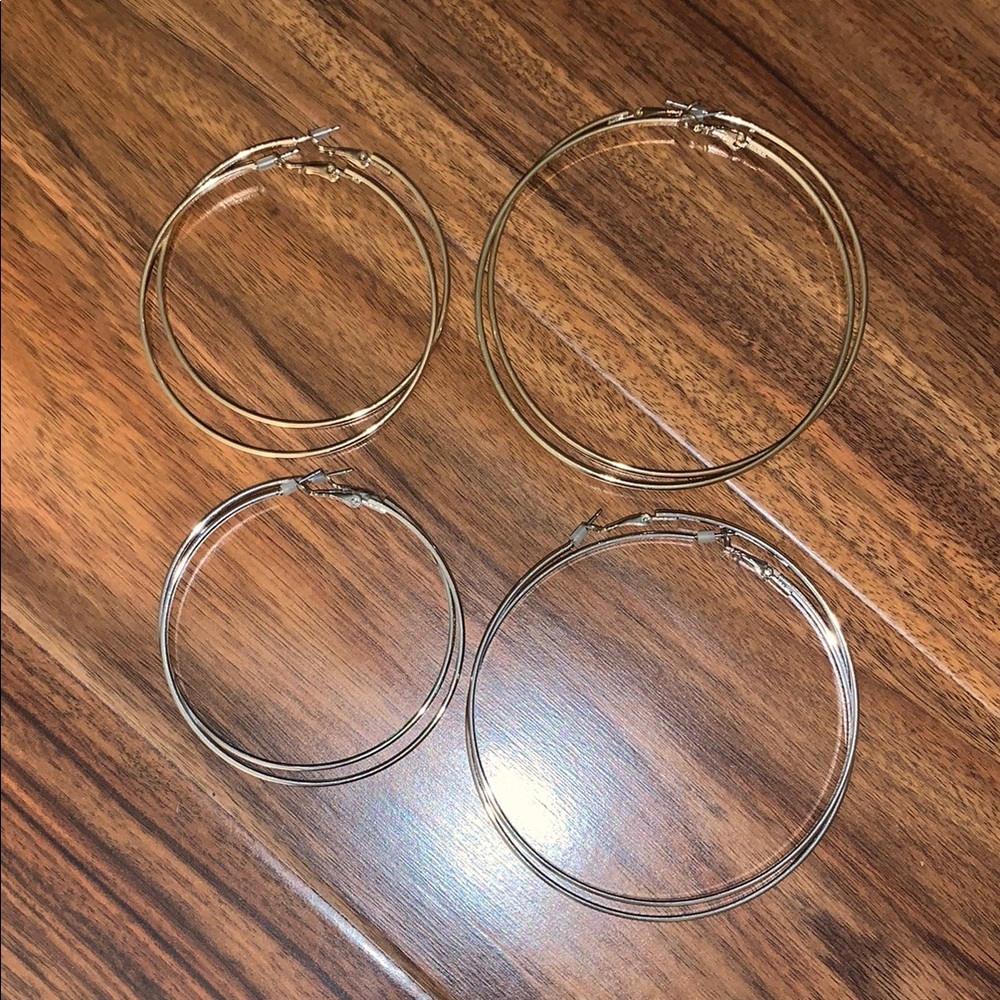 Elegant Gold and Silver Hoop Earrings Set